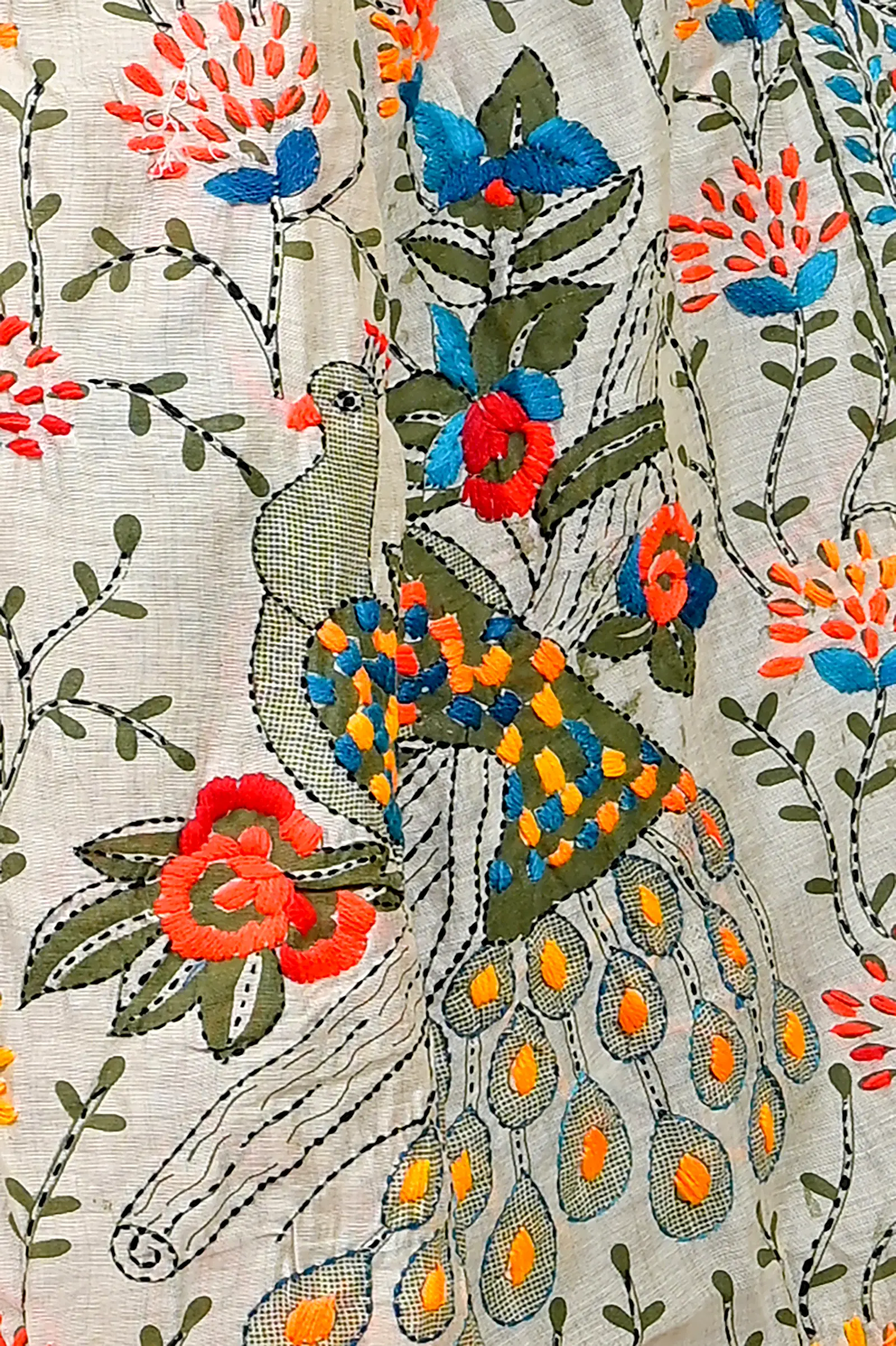 White Cotton Varitikath Kantha Stitch Saree (599)